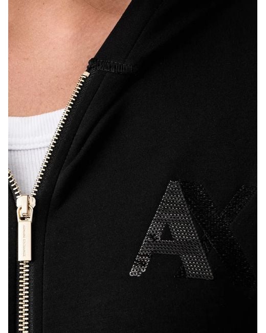 ARMANI EXCHANGE Black Sequin-Embellished Logo Hoodie