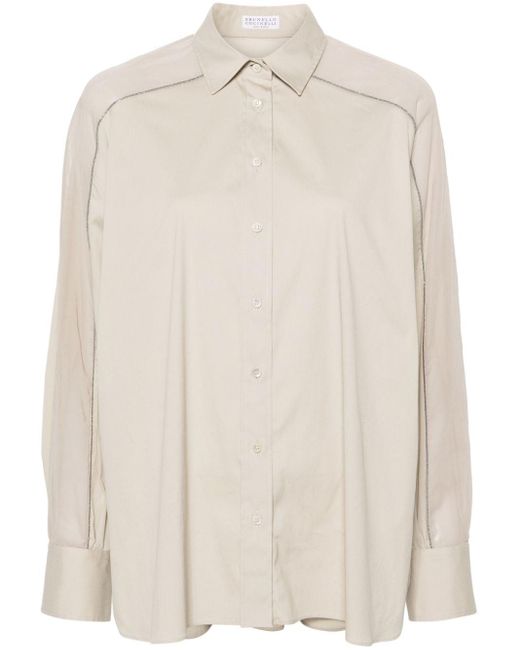 Brunello Cucinelli White Sheer-sleeves Button-up Shirt