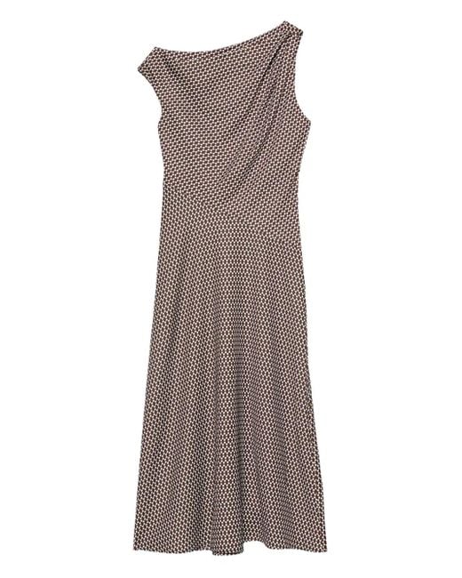 Calvin Klein Brown One-Shoulder Patterned Midi Dress