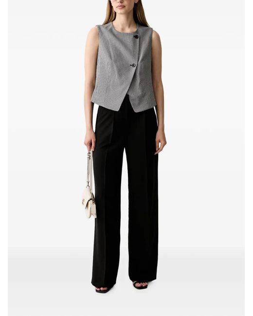 DKNY Gray Houndstooth-Pattern Wrap-Style Top