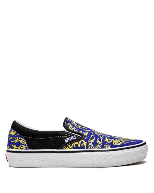 Vans Blue Skate Slip-On "Dragon Flame" Sneakers