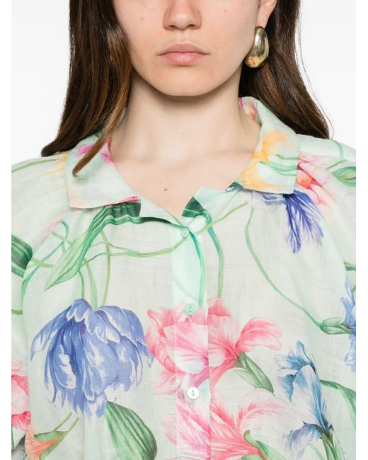 LAVI COUTURE White Floral-Print Shirt