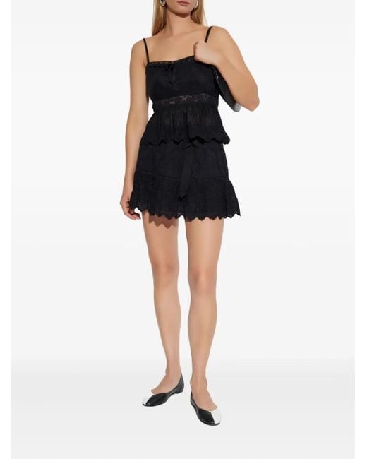 LoveShackFancy Black Embroidered Ruffled Skirt