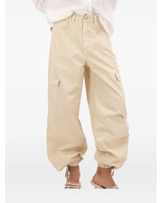ICON DENIM Natural Drawstring-Cuff Cargo-Pockets Trousers