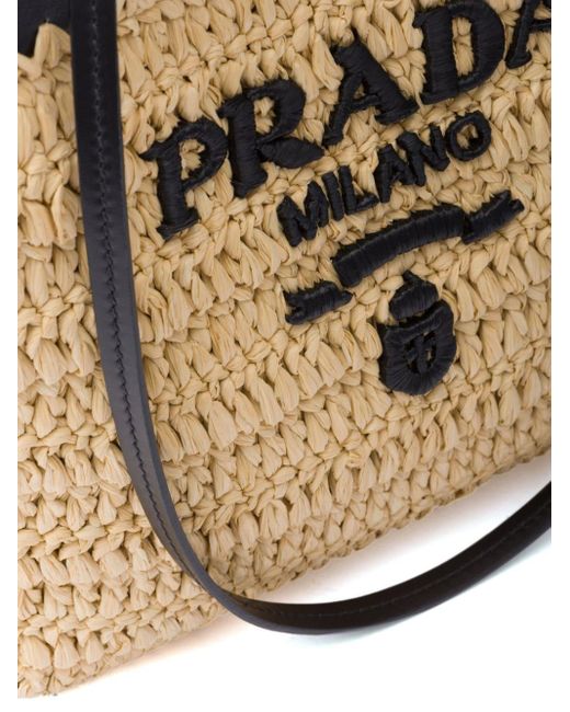 Sac cabas en paille tressée à patch logo Prada en coloris Natural