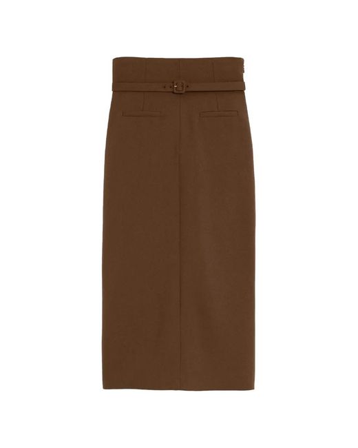 AMI Natural Pencil Belted Wool Skirt