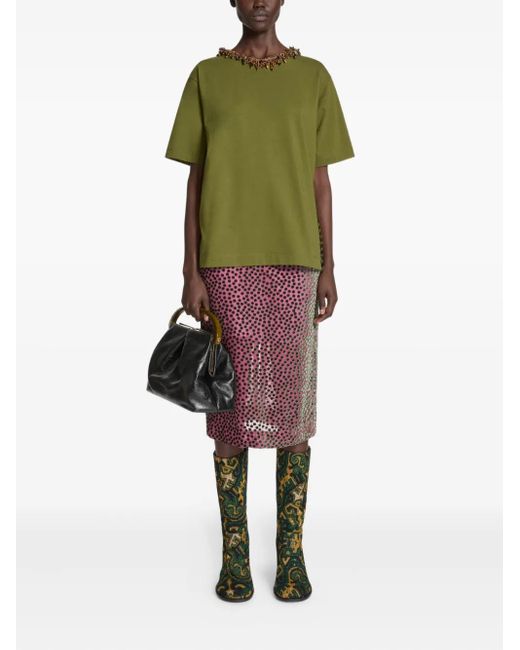 Dries Van Noten Green Button-Embellishment Cotton T-Shirt