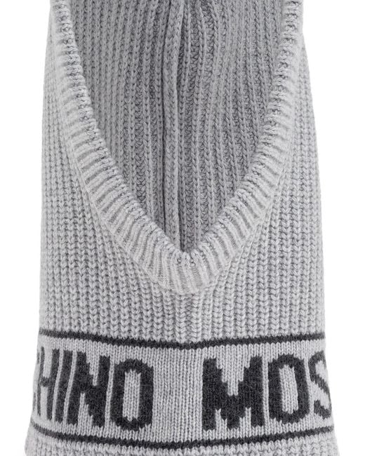 Moschino Gray Logo-Band Balaclava