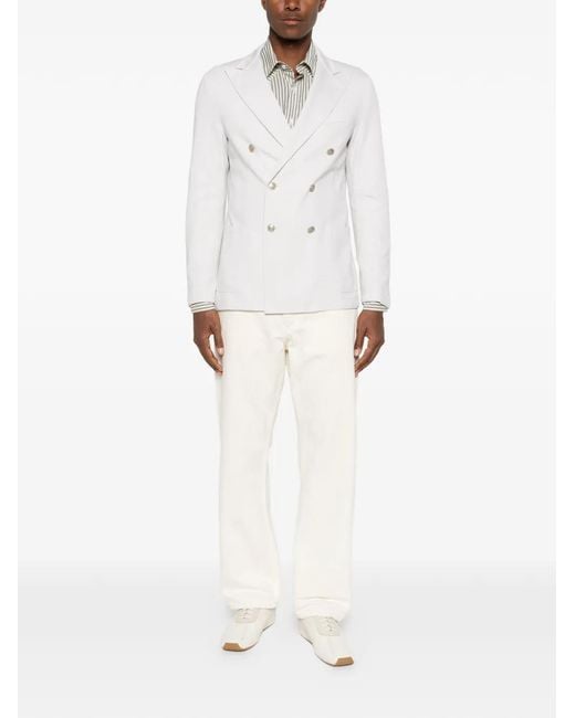 Eleventy White Double-Breasted Pinstripe Jacket for men