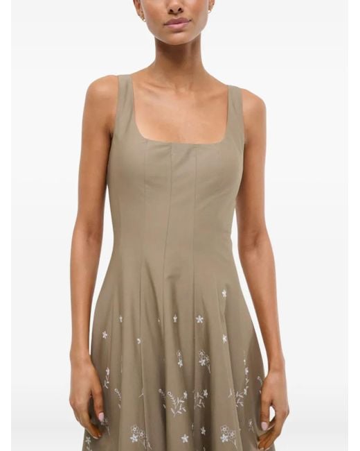 Abito Midi Con Ricamo A Fiori di Staud in Natural