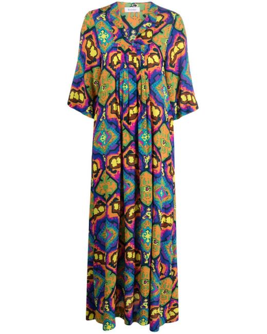 Rodebjer Blue Bari Geometric-print Silk Dress