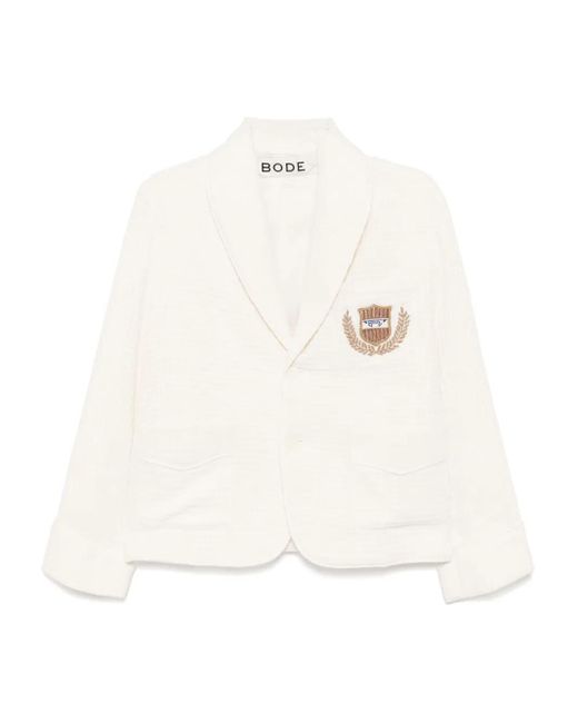 Bode White Embroidered Logo-Appliqué Blazer for men