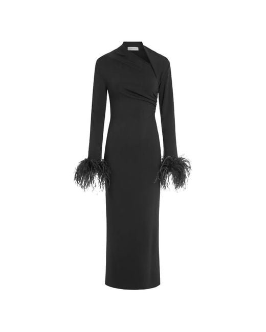 16Arlington Black Yola Feather-trim Midi Dress