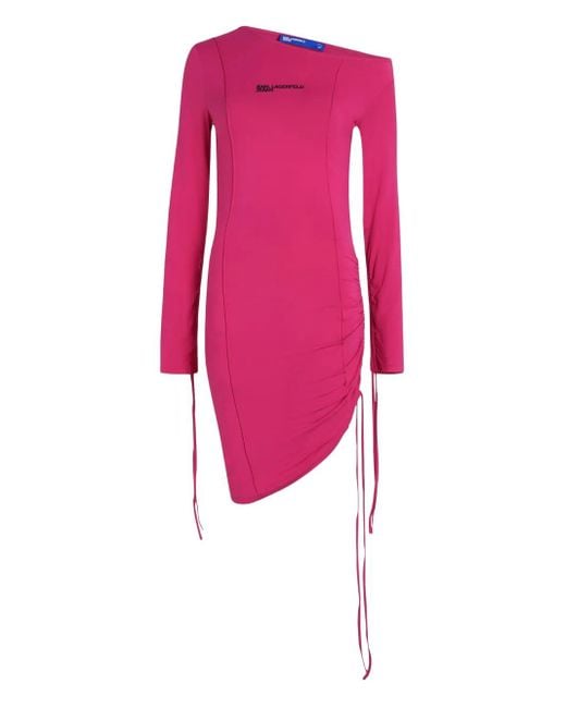 Karl Lagerfeld Pink Off-Shoulder Drawcord Asymmetric Dress