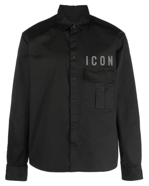 DSquared² Black Slogan-Embellished Long-Sleeve Shirt for men