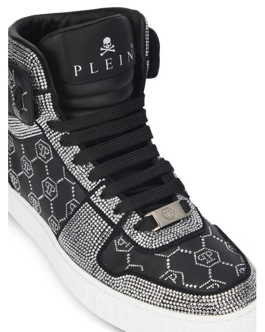 Philipp Plein Brown High Top Sneakers Carson Monogram Strass