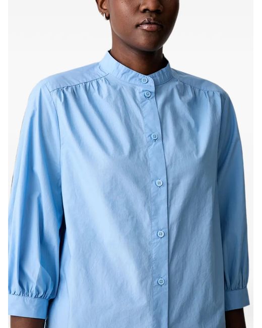 Marc O' Polo Blue Gathered-Detail Button-Up Blouse