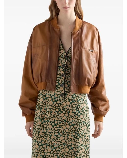 Prada Brown Cropped Nappa Leather Jacket