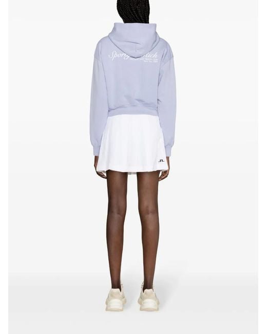 Sporty & Rich Blue Logo-Print Cropped Hoodie