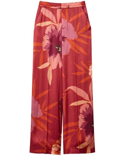 Twinset Red Floral-Print Wide-Leg Trousers