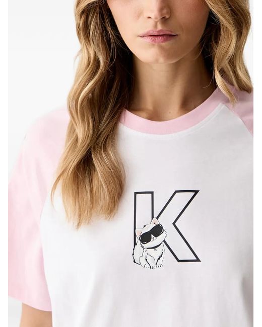 Karl Lagerfeld White Raglan-Sleeve Logo-Print T-Shirt