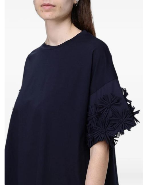 MEIMEIJ Blue Flower-Embellished Short-Sleeve Cotton T-Shirt