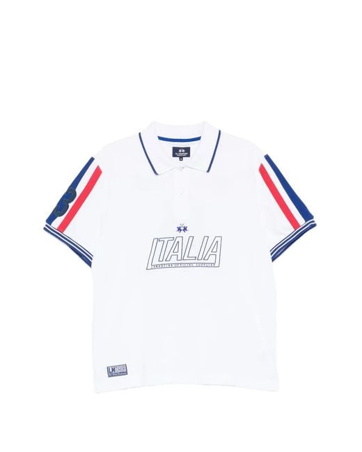 La Martina White Logo-Print Striped Polo Shirt for men