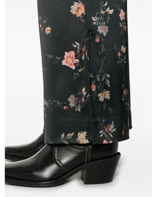 AllSaints Black Floral-Print Satin Trousers