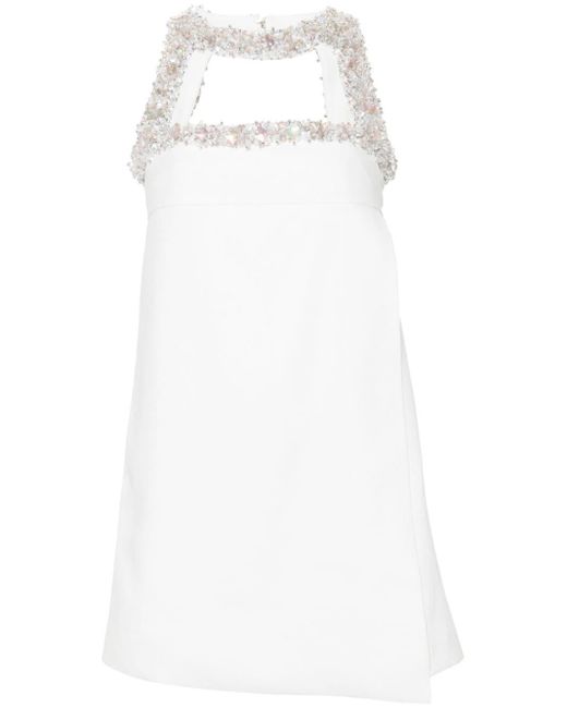Amen White Crystal-embellished Crepe Mini Dress