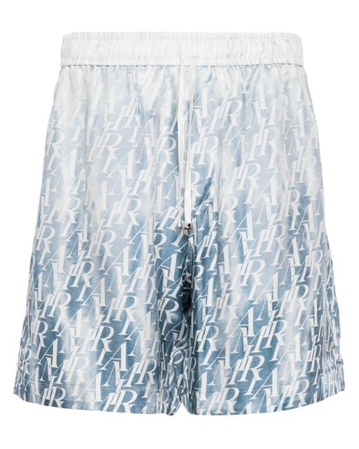 Amiri Blue Logo-print Gradient Silk Shorts for men