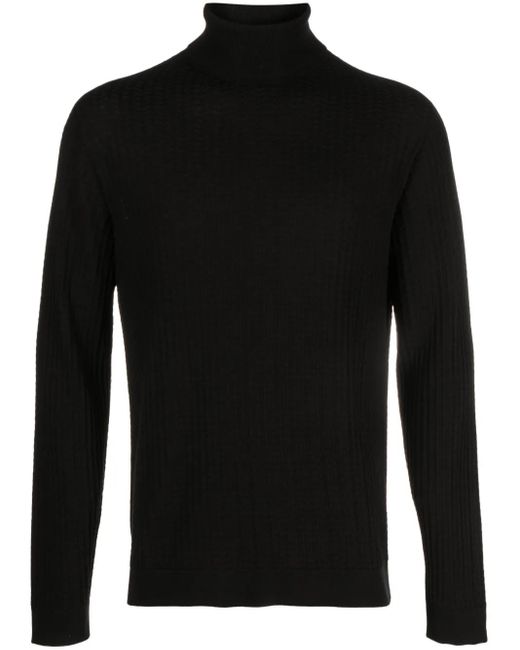 Giorgio Armani Black Roll-Neck Intarsia-Knit Jumper for men