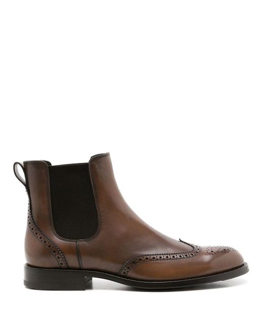 Tod's Brown Perforated Leather Ankle Boots for men