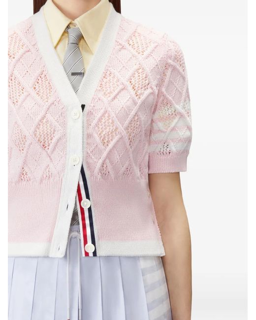 Thom Browne Pink Argyle-Knit Short-Sleeves Cardigan