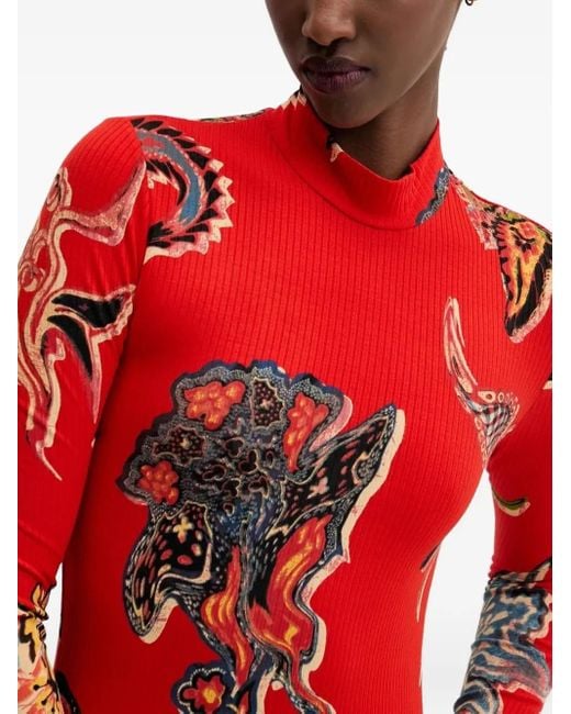 Robe Côtelée À Coupe Mi-Longue Desigual en coloris Red