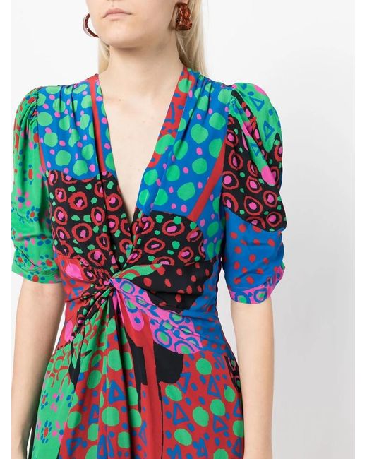 RHODE Blue Graphic-Print Short-Sleeve Mini Dress