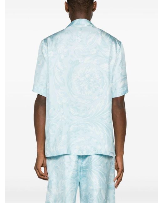 Versace Zijden Overhemd Met Barokprint in het Blue voor heren