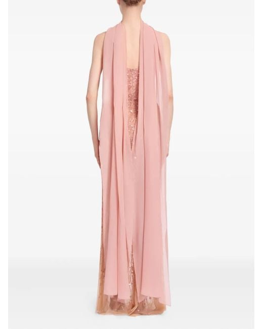 Elie Saab Pink Bead-Embroidered Strapless Maxi Dress
