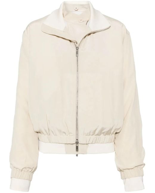 Helmut Lang Natural Neutral Silk Bomber Jacket
