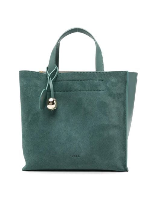 Furla Green Logo-Tag Leather Tote Bag
