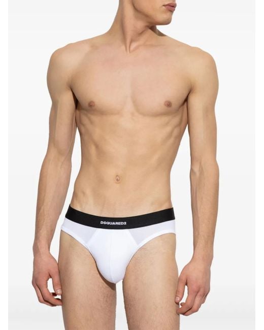 DSquared² White Logo-Waistband Briefs (Pack Of Two) for men