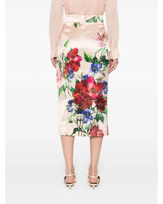 Gonna Midi Con Stampa A Fiori di Dolce & Gabbana in Pink