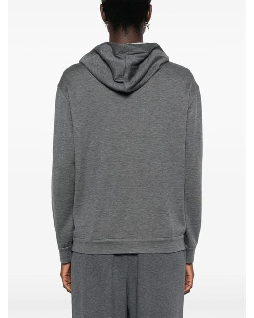 Brunello Cucinelli Gray Cotton And Silk Blend Hooded Zipped Cardigan