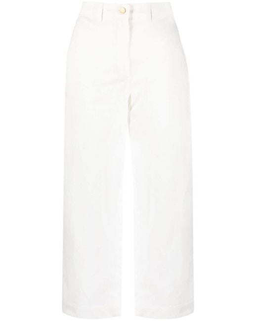 Max Mara White Linen Blend Cropped Trousers