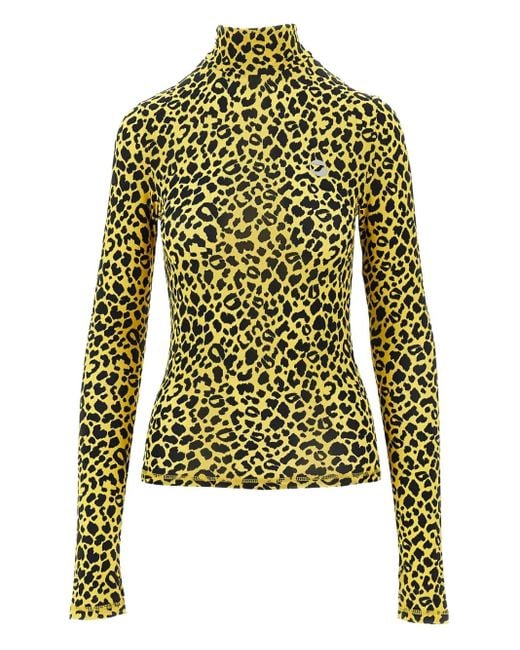 Coperni Green Leopard-Print Turtleneck Top