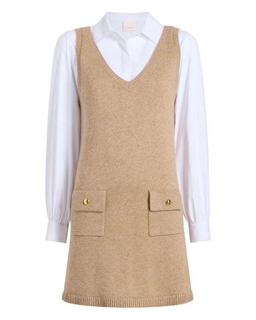 Cinq À Sept Natural Vivianne Pocket V-Neck Mini Dress