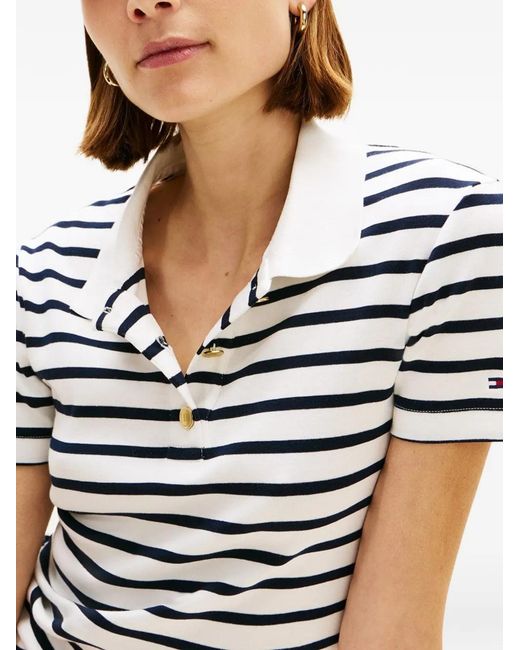 Tommy Hilfiger Gray Striped Short-Sleeve Polo Top