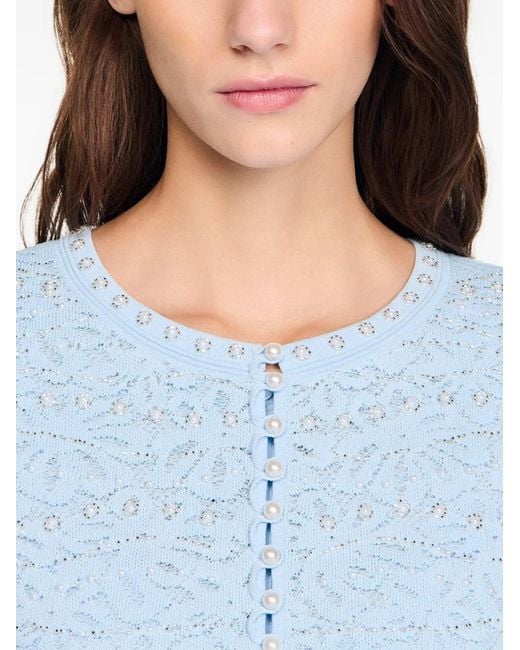 Sandro Blue Cropped Pearled Cardigan