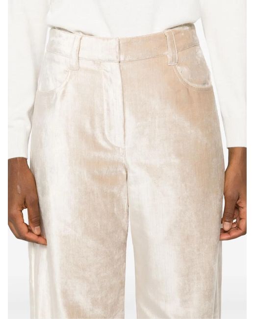 Brunello Cucinelli White Wide-leg Velvet Trousers