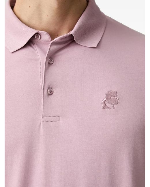 Karl Lagerfeld Pink Logo-Embroidered Polo Shirt for men