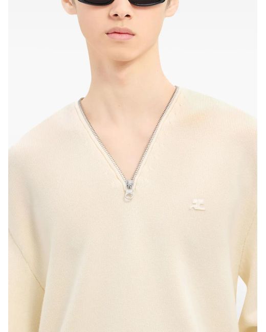 Courreges Natural Zipped Wool Sweater for men
